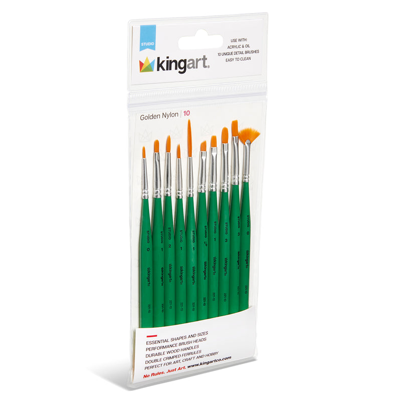 Studio Golden Nylon Detail Brush Set – 10 Piece - STUDIO LEVEL BRUSH SETS - KINGART