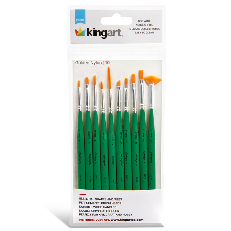 Studio Golden Nylon Detail Brush Set – 10 Piece - STUDIO LEVEL BRUSH SETS - KINGART