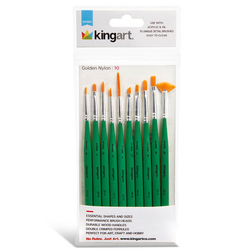 Studio Golden Nylon Detail Brush Set – 10 Piece - STUDIO LEVEL BRUSH SETS - KINGART