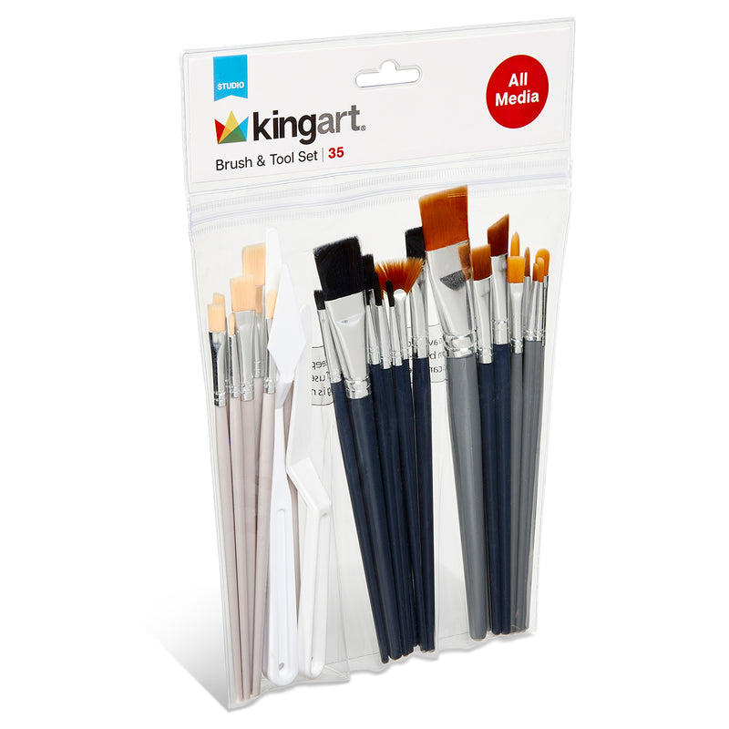 Studio Brush & Tool Set – 35 Pieces - STUDIO LEVEL BRUSH SETS - KINGART