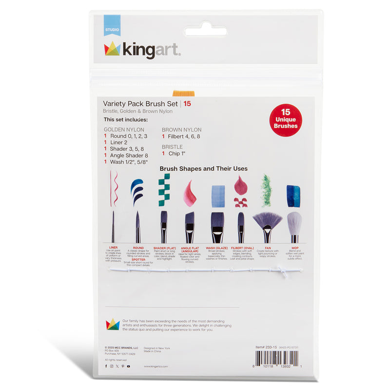 Studio Variety Pack Brush Set – 15 Piece - STUDIO LEVEL BRUSH SETS - KINGART