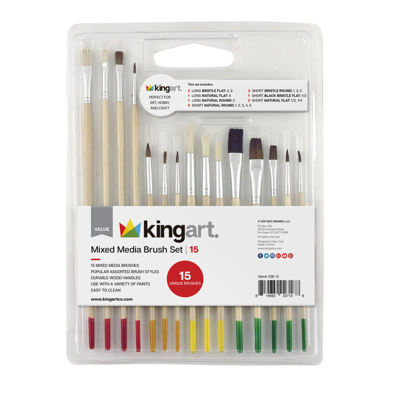 KINGART® Value Pack All-Purpose Brush Set for Art, Hobby & Craft 15-Pack - Value - KINGART®