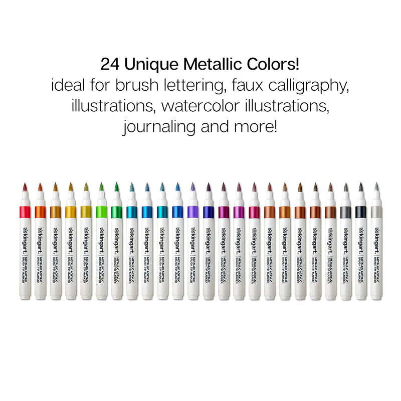 Acrylic Paint Brush Tip Markers 24 Metallic Colors - Studio - KINGART