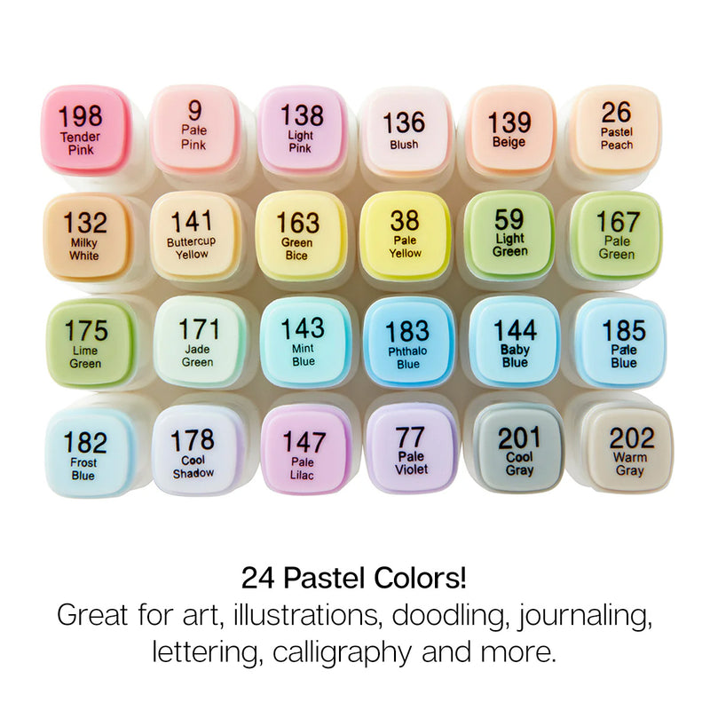 Double-Ended Alcohol Markers 24 Pastel Colors - Pro - KINGART
