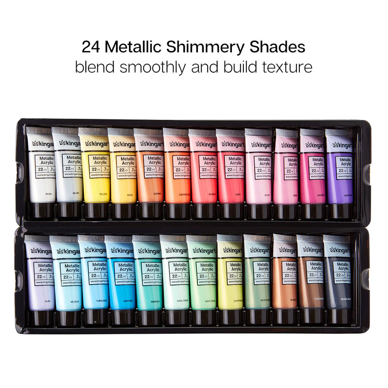 PRO Acrylic Paint Set 24 Metallic Colors - Pro - KINGART