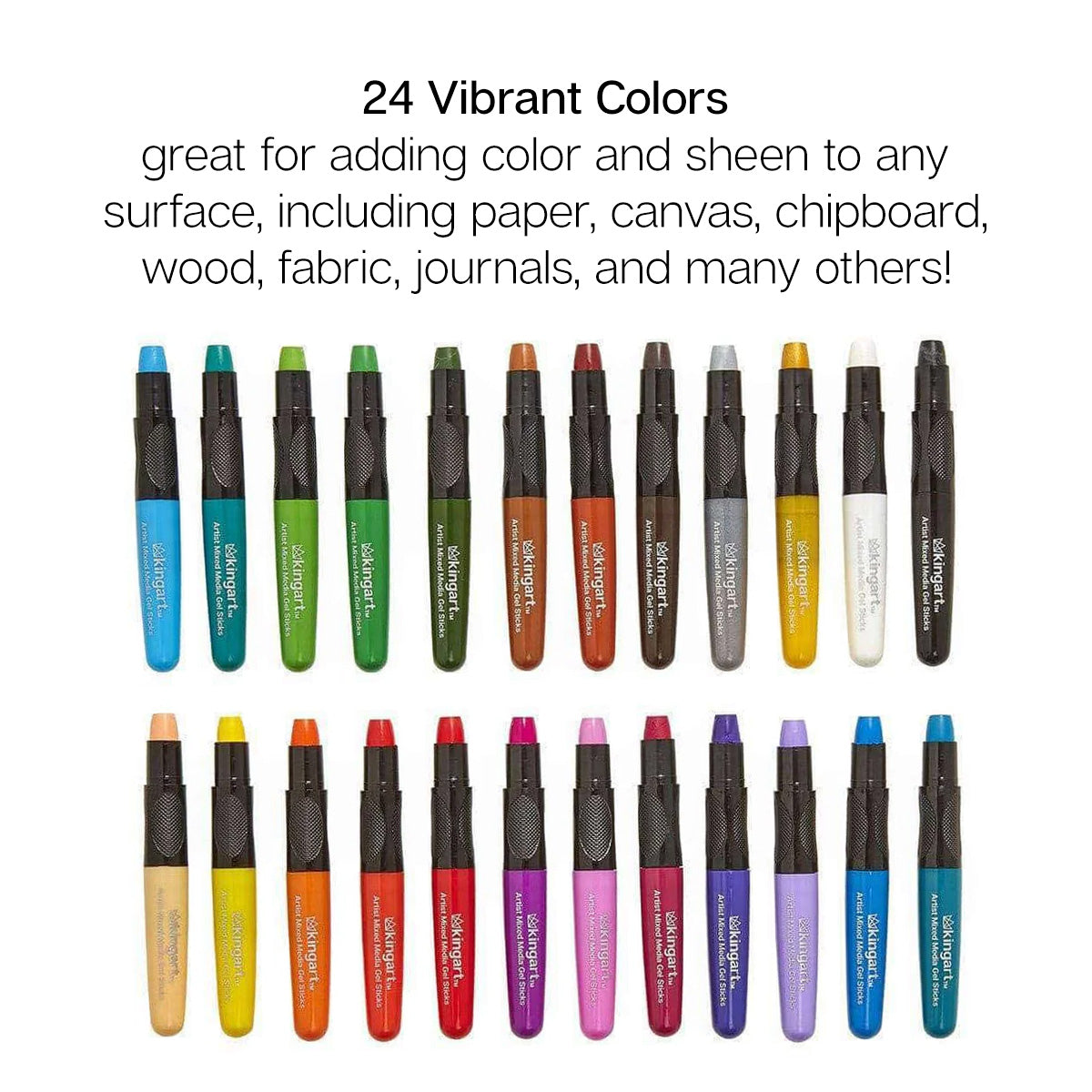 KINGART™ Artist Mixed Media Gel Stick Crayons, Set of 24 Unique Colors