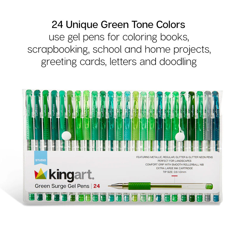 Gel Pens, Soft Grip, 24 Green Tone Colors - Studio - KINGART