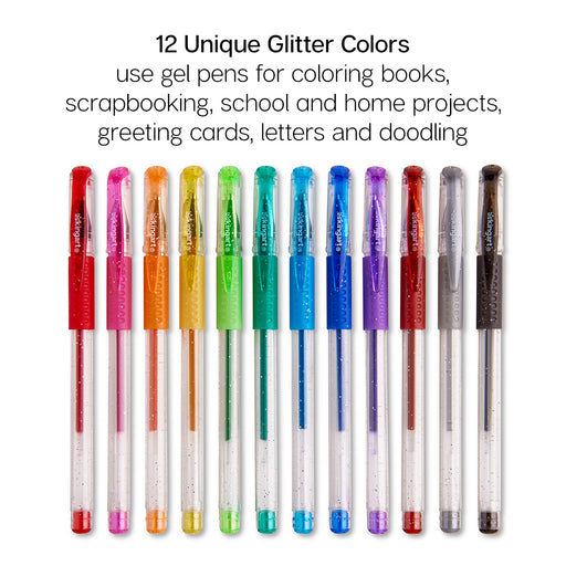 Gel Pens Soft Grip 12 Glitter Colors - Studio - KINGART