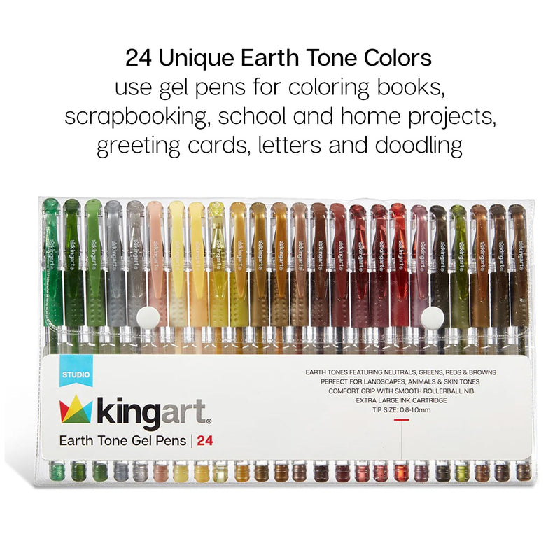 Gel Pens, Soft Grip, 24 Earth Tone Colors - Studio - KINGART