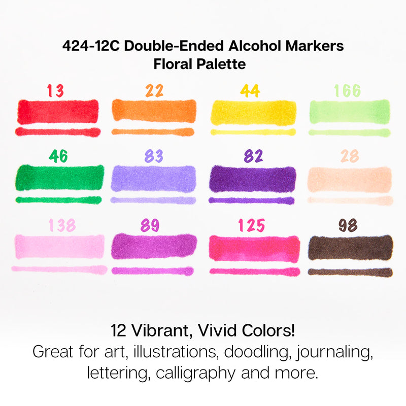 Double-Ended Alcohol Markers 12 Floral Colors - Pro - KINGART
