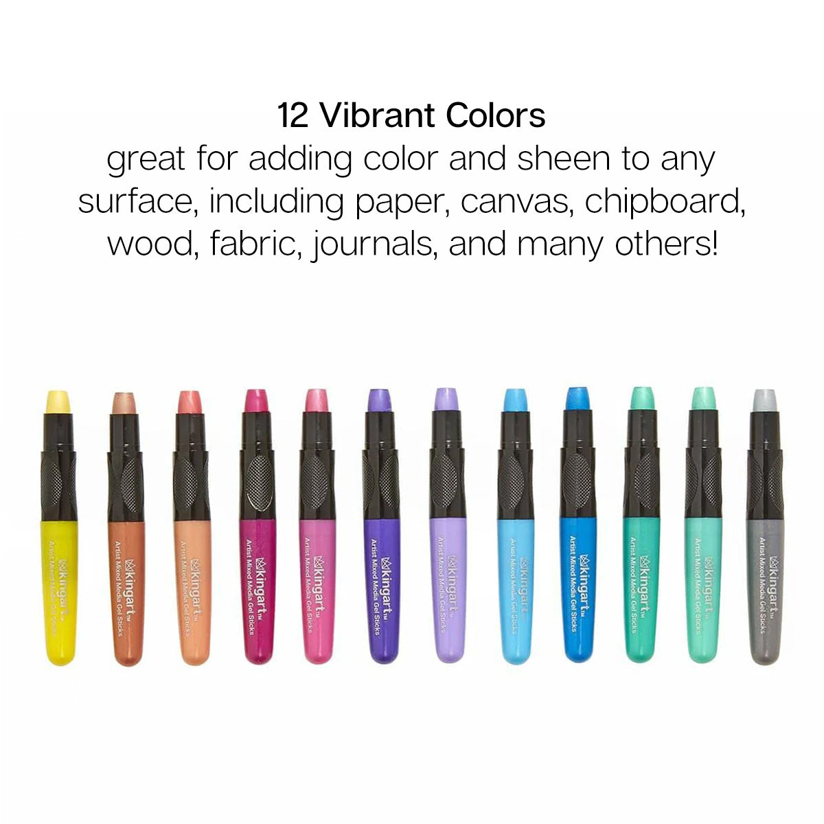 KINGART™ Artist Mixed Media Gel Stick Crayon Set, 12 Metallic Colors
