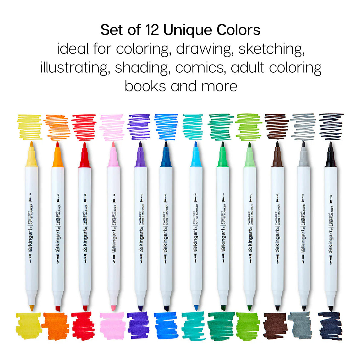Twin-Tip™ Chisel & Fine Alcohol Markers - 12 Colors — KINGART