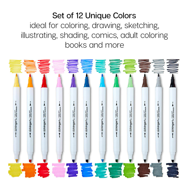 Twin-Tip™ Alcohol Markers 12 Colors - Studio - KINGART