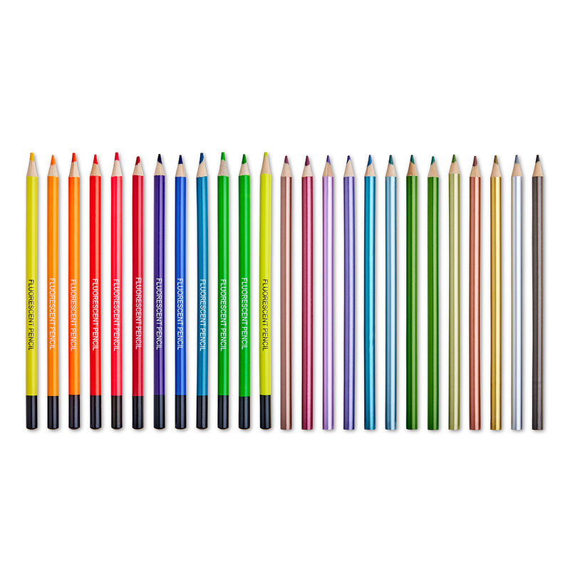 Colored Pencil Set, 24 Metallic & Neon Colors - Studio - KINGART®