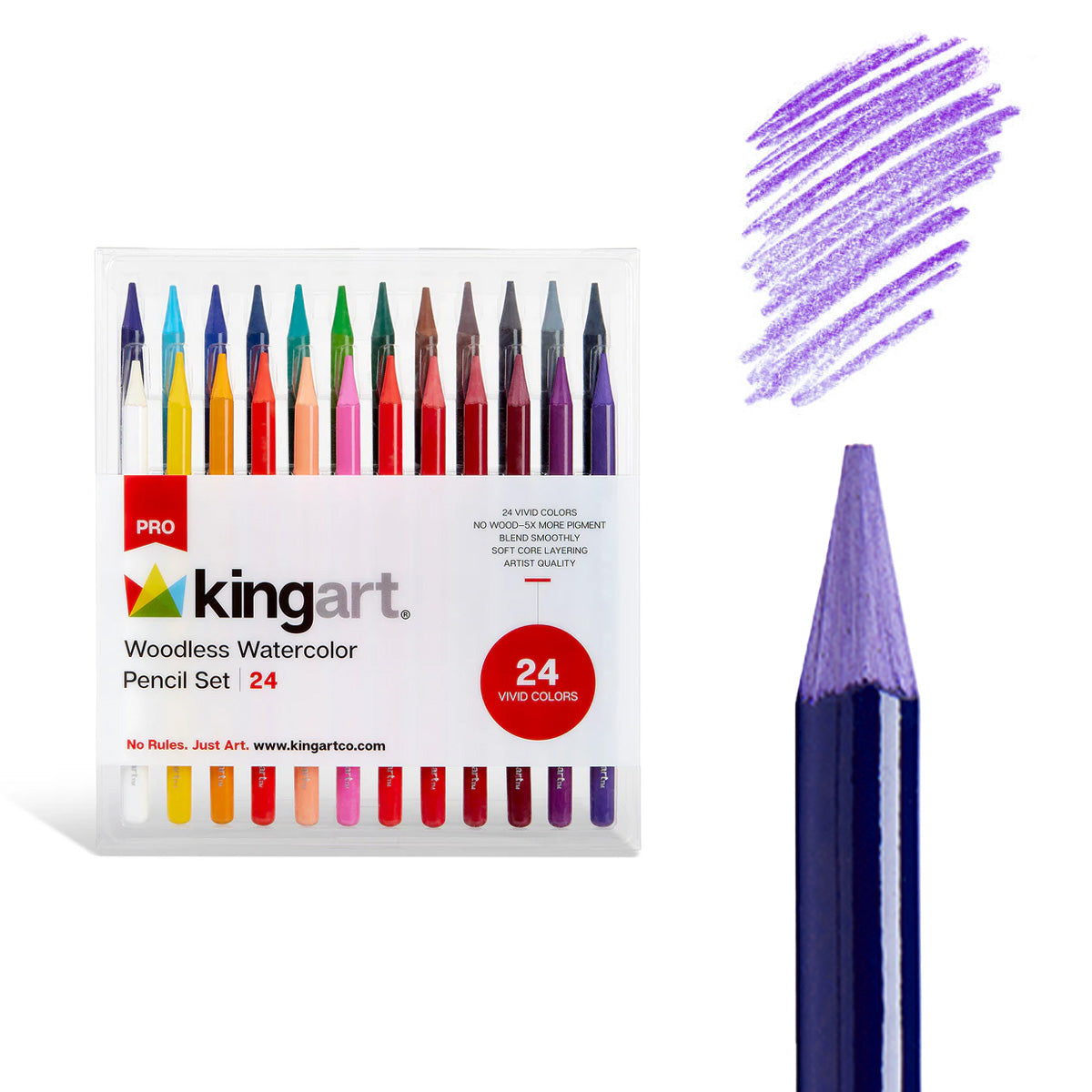 No Wood. All Color. PRO Woodless Watercolor Pencils, 24 Colors