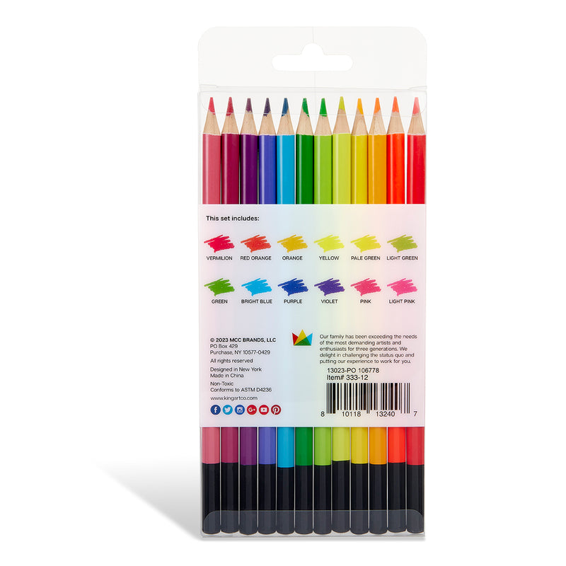 KINGART® Studio Fluorescent Neon Colored Pencils, Set of 12 Unique Colors - Studio - KINGART