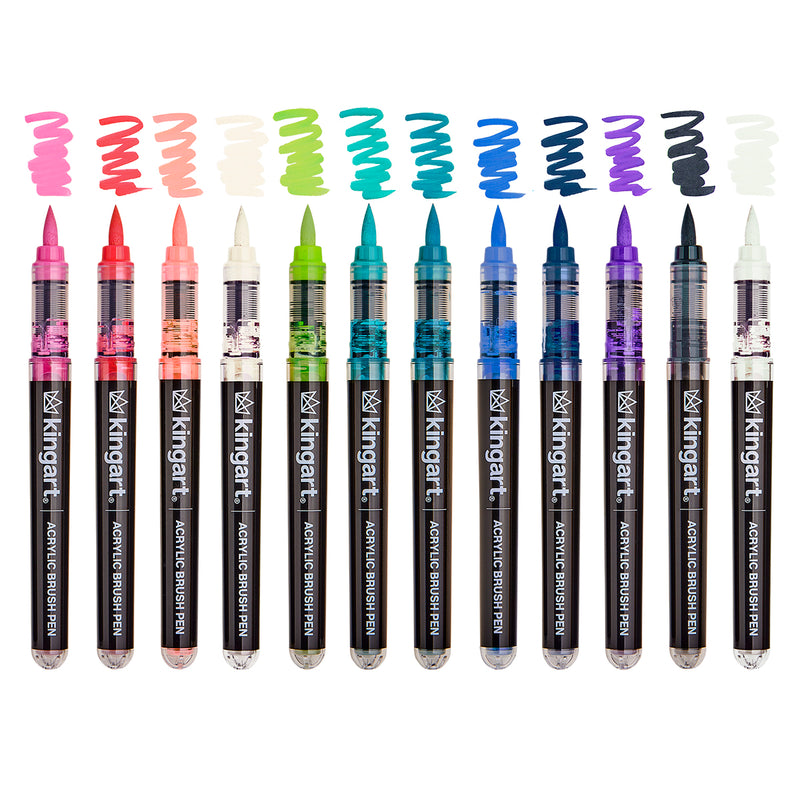 Acrylic Brush Tip Pens 12 Lettering Colors - Pro - KINGART