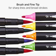 Twin-Tip™ Brush Pens 12 BRIGHT Colors - Pro - KINGART