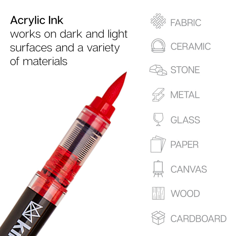 PRO Acrylic Paint Brush Pens 12 Bright Colors - Pro - KINGART