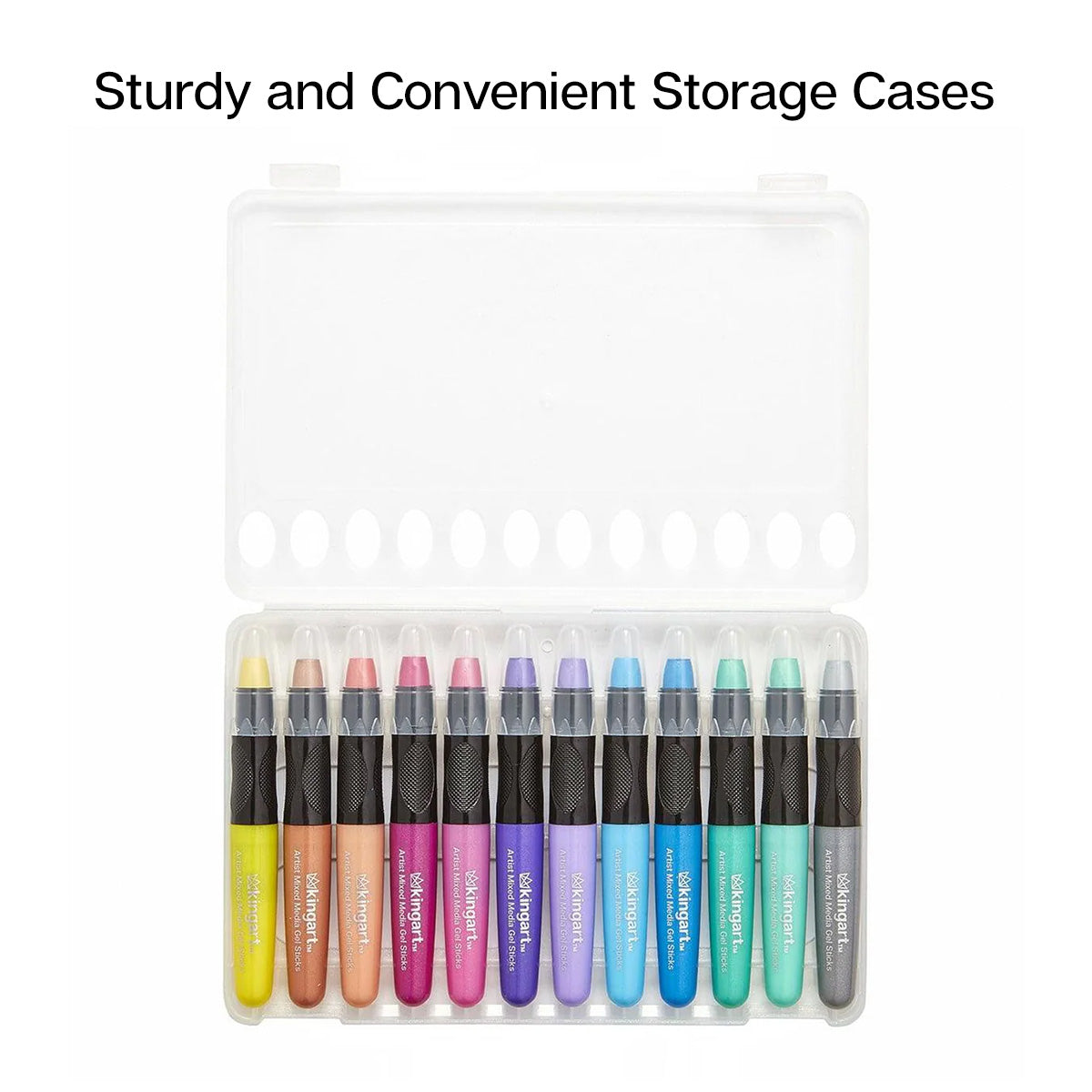 KINGART™ Artist Mixed Media Gel Stick Crayon Set, 12 Metallic Colors