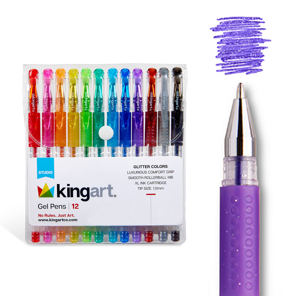 STUDIO Soft Grip Glitter Gel Pens, 2.5mm ink Cartridge, Set of 12 — KINGART