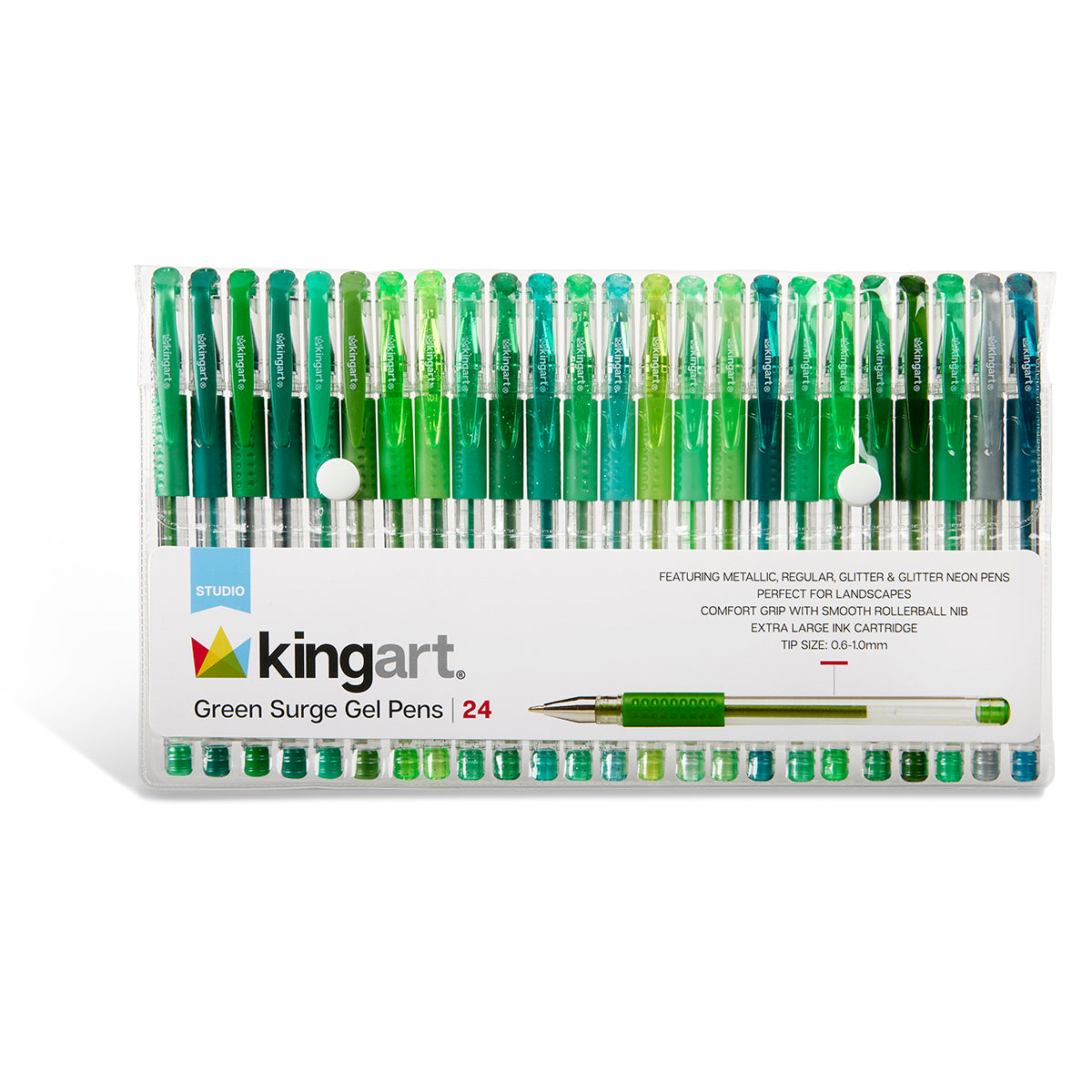 KINGART® Soft Grip Green Tone Gel Pens, 2.0mm Ink Cartridge, Set of 24  Unique Colors