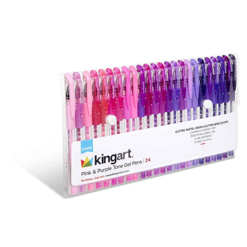 Gel Pens, Soft Grip, 24 Pink & Purple Tone Colors - Studio - KINGART®