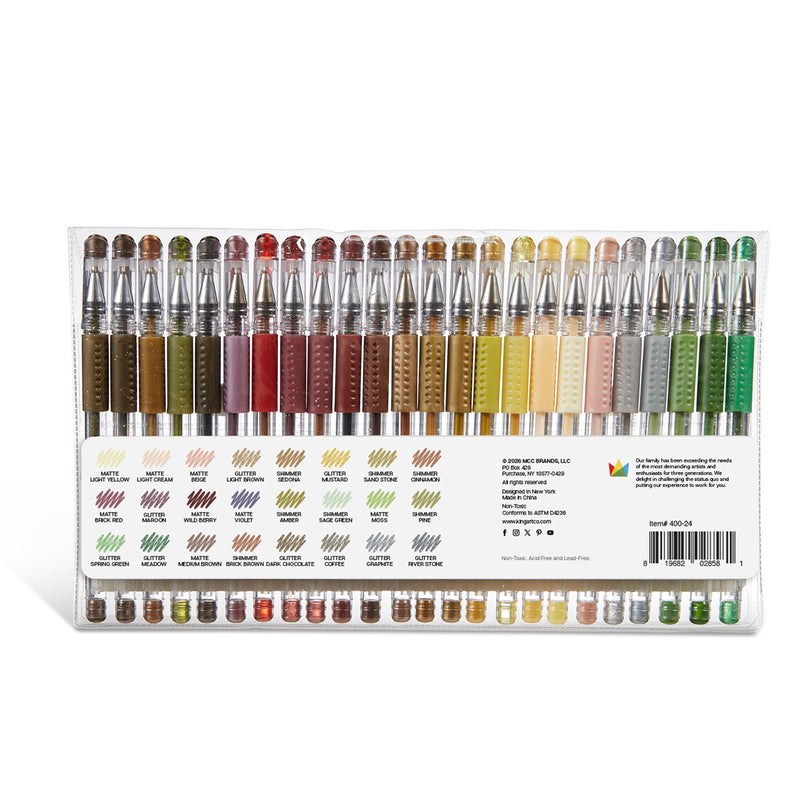 Gel Pens - Comfort Grip - Earth Tone - 24 Colors - Studio - KINGART