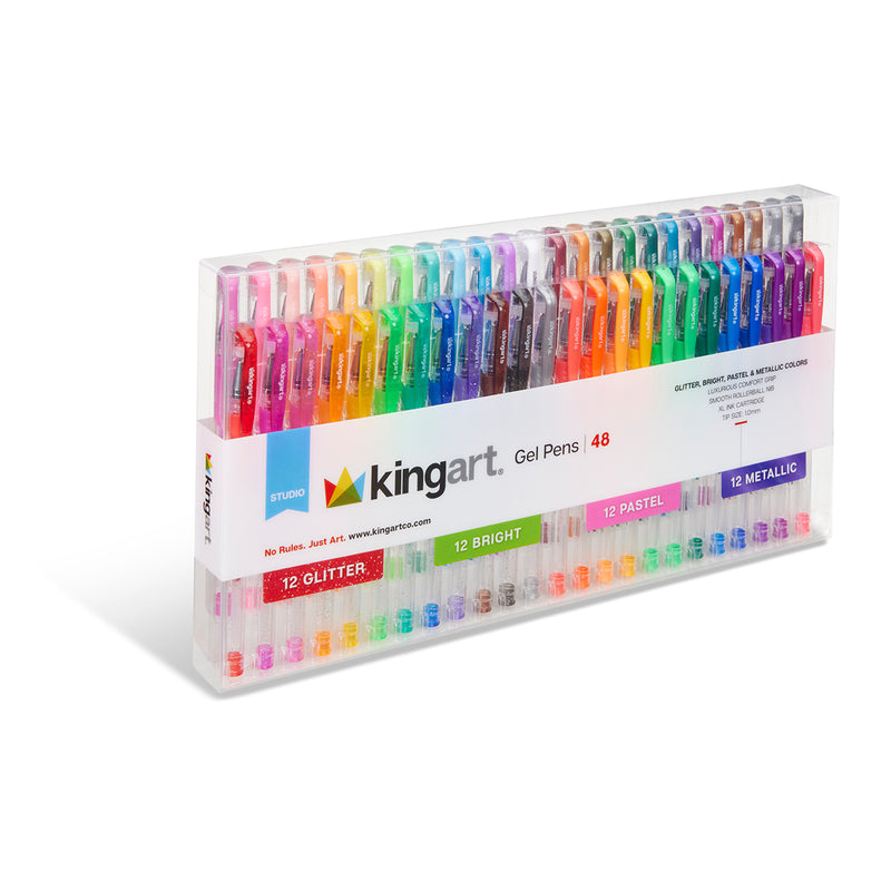 Gel Pens - Comfort Grip Set – 48 Colors - Bright, Glitter, Pastel & Metallic