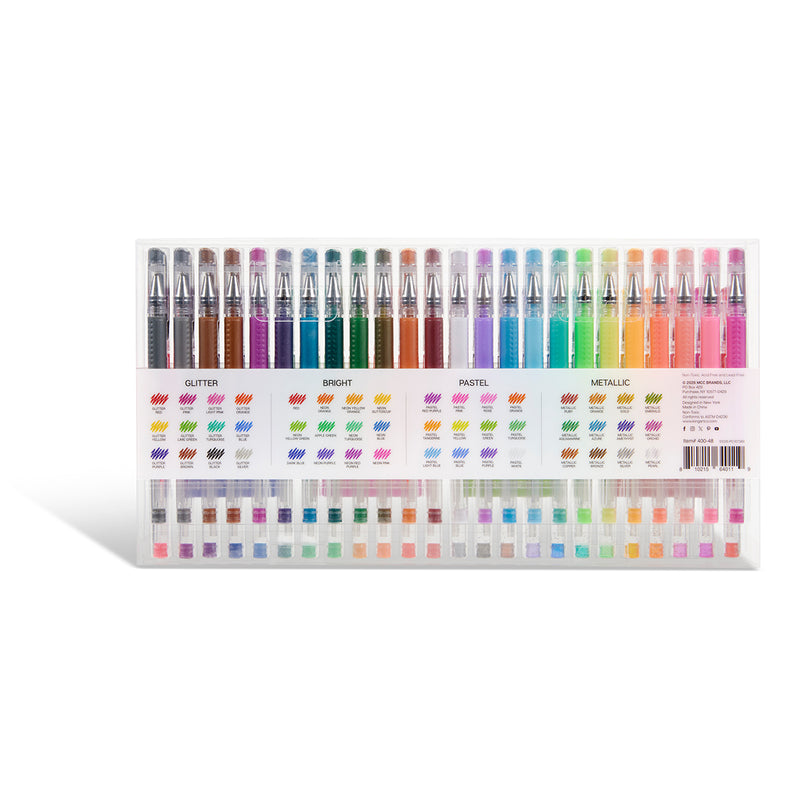 Gel Pens - Comfort Grip Set – 48 Colors - Bright, Glitter, Pastel & Metallic