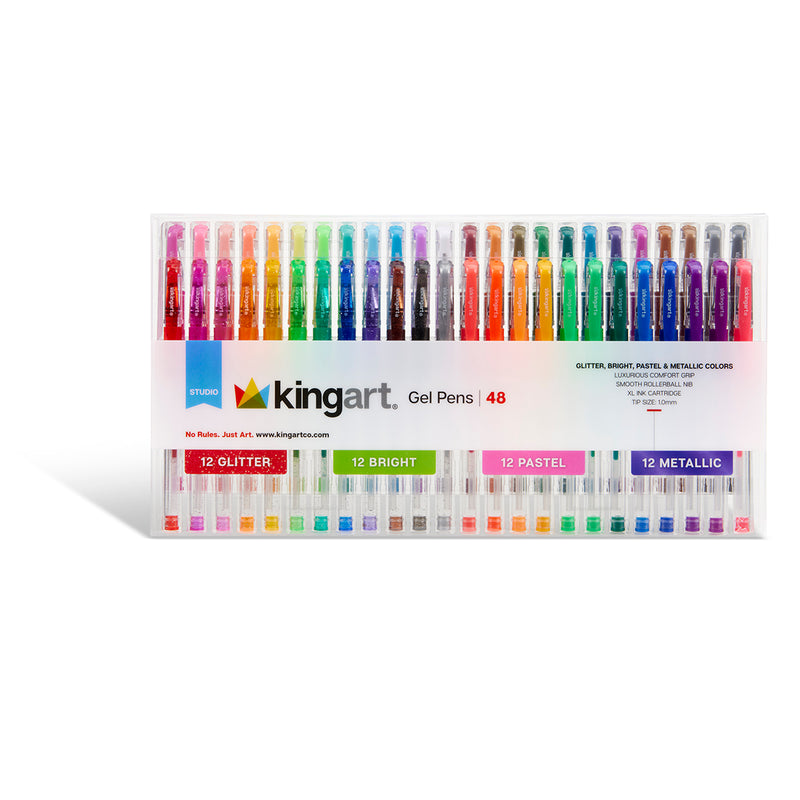 Gel Pens - Comfort Grip Set – 48 Colors - Bright, Glitter, Pastel & Metallic