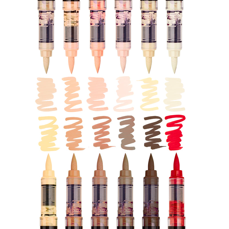 Acrylic Brush Tip Pens 12 Portrait Colors - Pro - KINGART