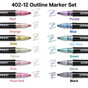 KINGART® Outline Markers - 12 pc. Set, Metallic Silver with Color Outlines - Studio - KINGART®