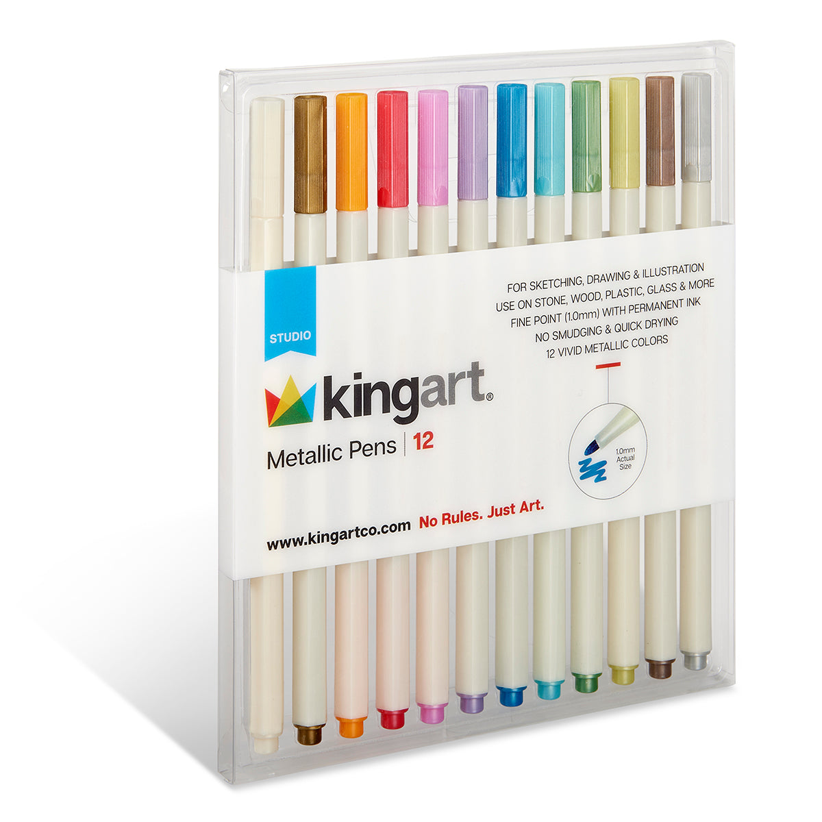 Kingart Metallic Pen Markers, Set of 12 Vivid Colors with Fine Point for DIY, Scrapbooks, Cards, Rocks & Works Great on Black Paper
