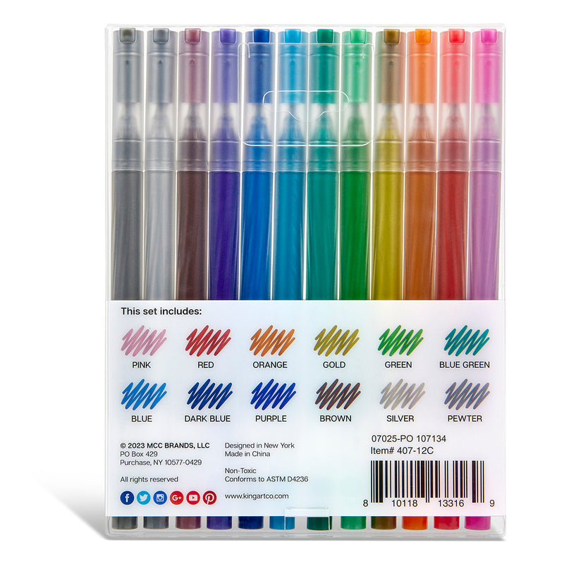 Gel Pens 12 Metallic Colors - Studio - KINGART