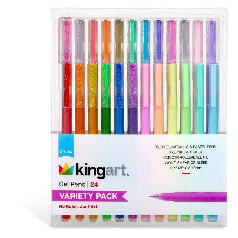 Color Pen 24 Gel Pens Variety Pack - Glitter, Metallic & Pastel Colors - 24 pc โ KINGART