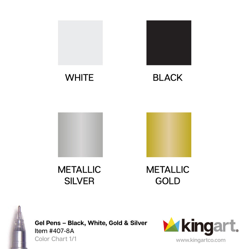 Gel Pens – Black, White, Gold & Silver - 8 Count