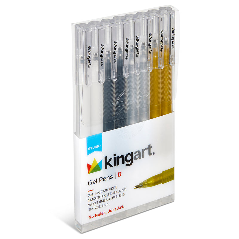 Gel Pens – Black, White, Gold & Silver - 8 Count - MARKERS & PENS - KINGART