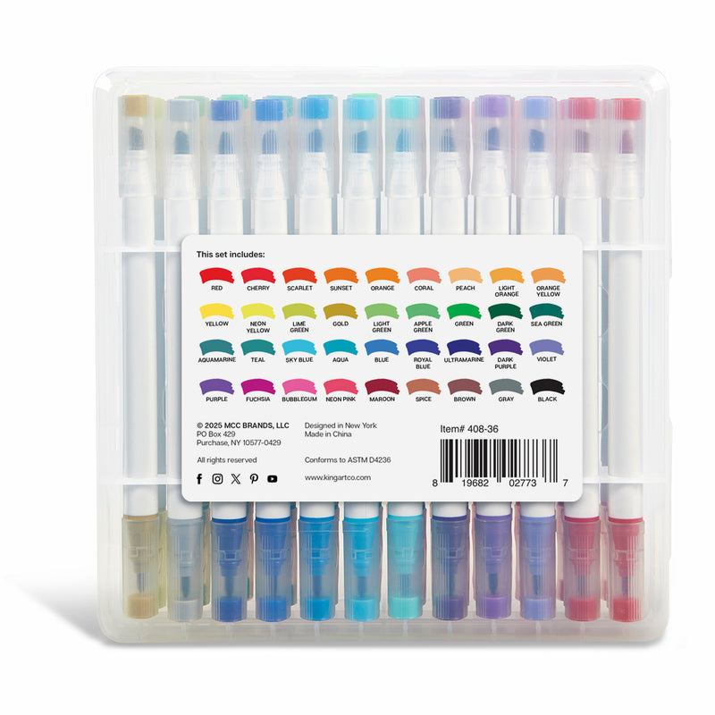 Twin-Tip™ Chisel & Fine Markers 36 Colors - Studio - KINGART®