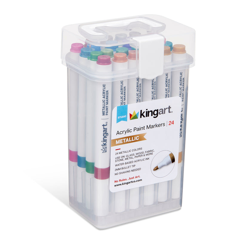 Acrylic Paint Markers Set – 24 Metallic Colors, 2mm Bullet Tip, Water-Based, Multi-Surface - MARKERS & PENS - KINGART