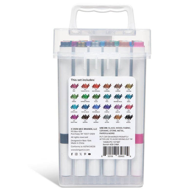 Acrylic Paint Markers Set – 24 Metallic Colors, 2mm Bullet Tip, Water-Based, Multi-Surface - MARKERS & PENS - KINGART