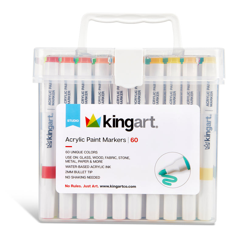 Acrylic Paint Markers Set – 60 Colors, 2mm Bullet Tip, Water-Based, Storage Case Included - PAINTS, PASTELS, GEL STICKS - KINGART