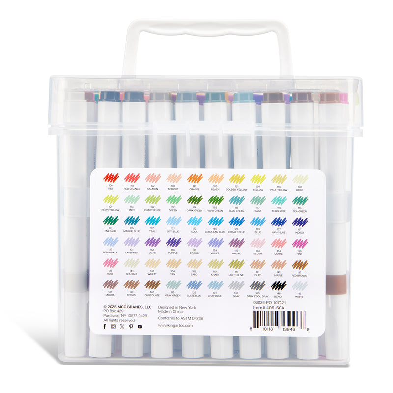 Acrylic Paint Markers Set – 60 Colors, 2mm Bullet Tip, Water-Based, Storage Case Included - PAINTS, PASTELS, GEL STICKS - KINGART