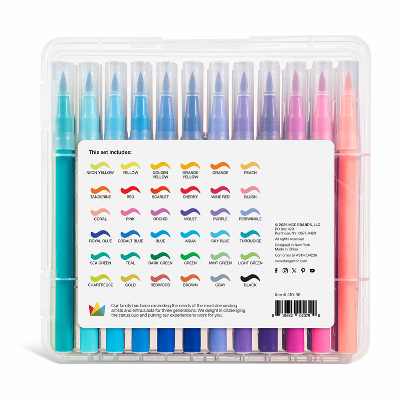 Watercolor Brush Markers 36 Colors - Studio - KINGART®