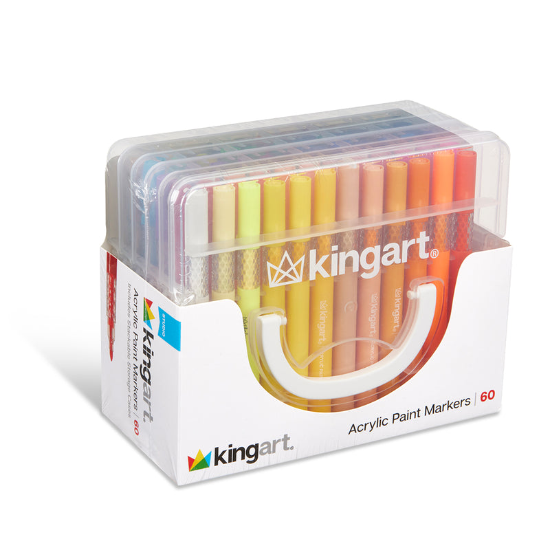 Acrylic Paint Markers Set – 60 Colors, 2mm Bullet Tip, Water-Based, Includes Storage Case - MARKERS & PENS - KINGART