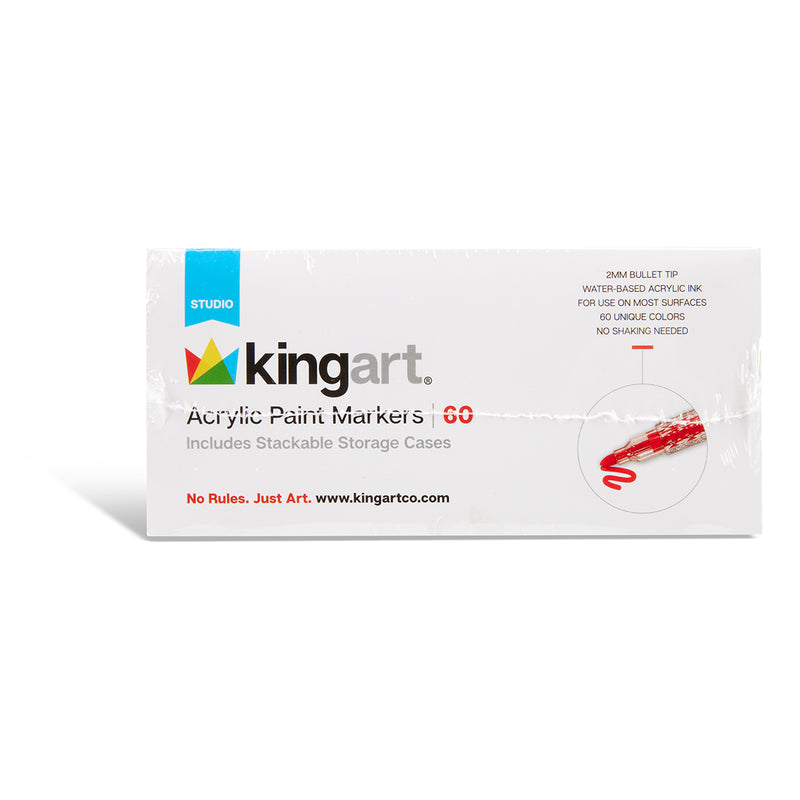 Acrylic Paint Markers Set – 60 Colors, 2mm Bullet Tip, Water-Based, Includes Storage Case - MARKERS & PENS - KINGART