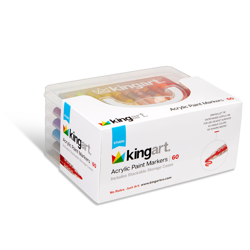 Acrylic Paint Markers Set – 60 Colors, 2mm Bullet Tip, Water-Based, Includes Storage Case - MARKERS & PENS - KINGART