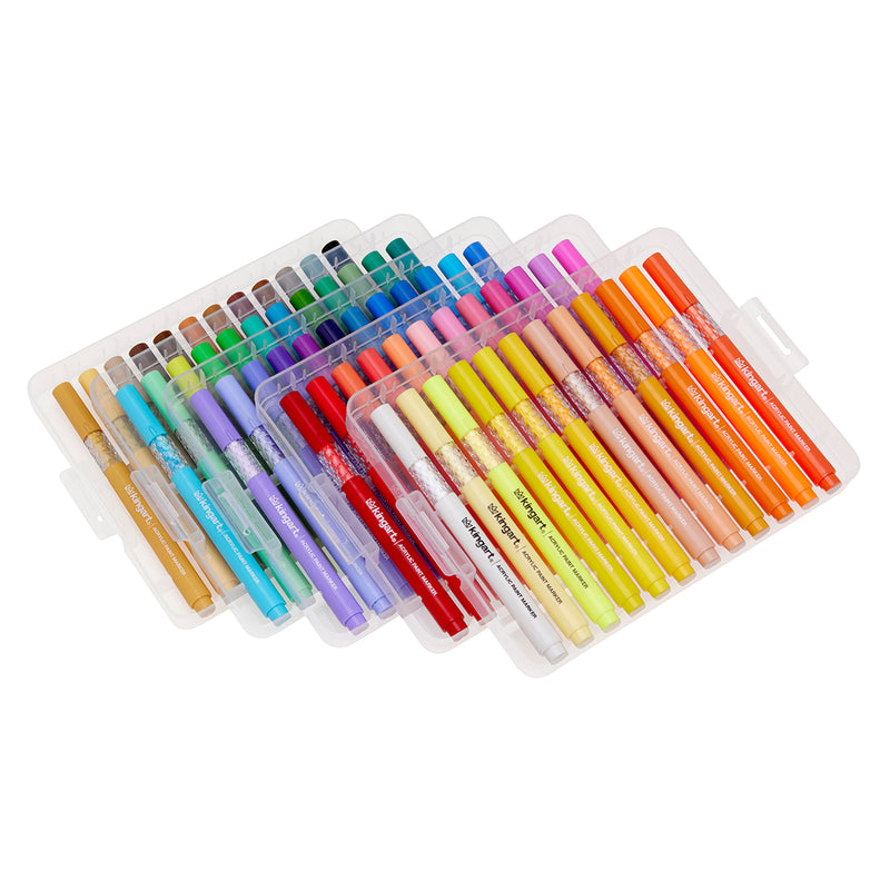 Acrylic Paint Markers Set – 60 Colors, 2mm Bullet Tip, Water-Based, Includes Storage Case - MARKERS & PENS - KINGART