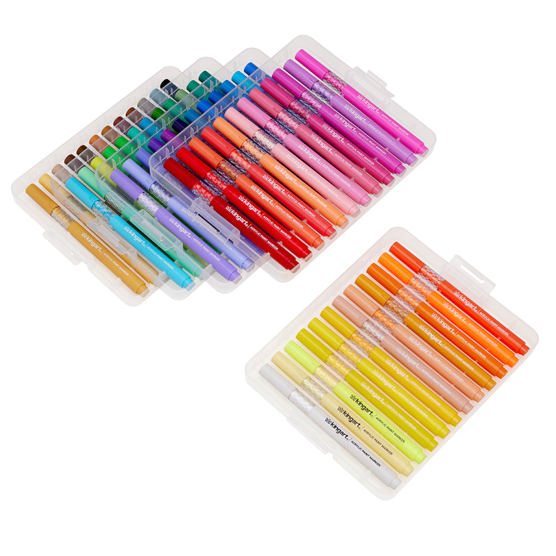 Acrylic Paint Markers Set – 60 Colors, 2mm Bullet Tip, Water-Based, Includes Storage Case - MARKERS & PENS - KINGART