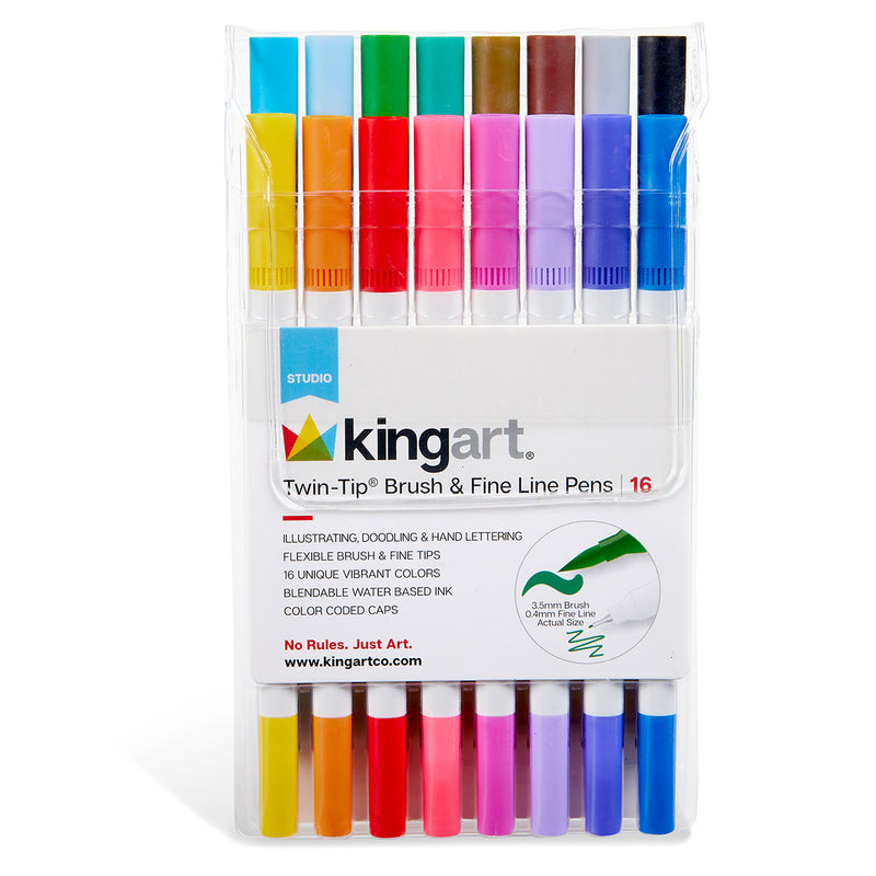 Twin-Tip™ Brush & Fine Pens 16 Colors - Studio - KINGART®